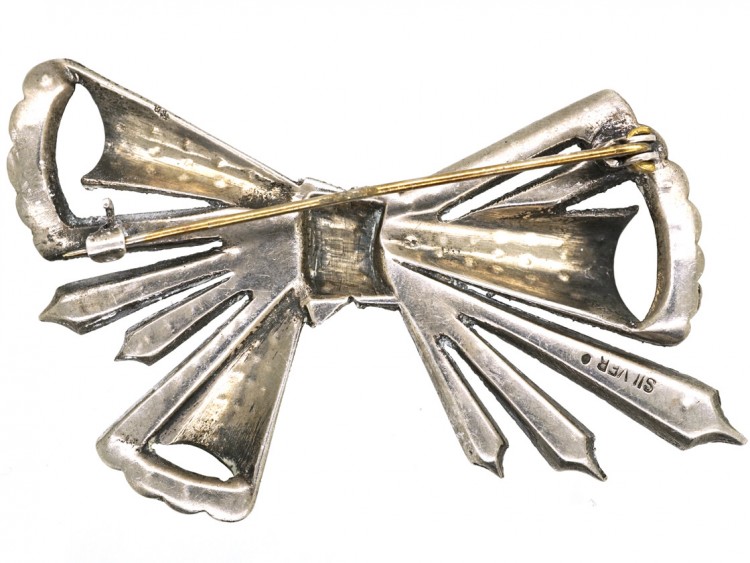 Art Deco Silver & Paste Bow Brooch