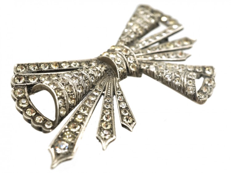Art Deco Silver & Paste Bow Brooch