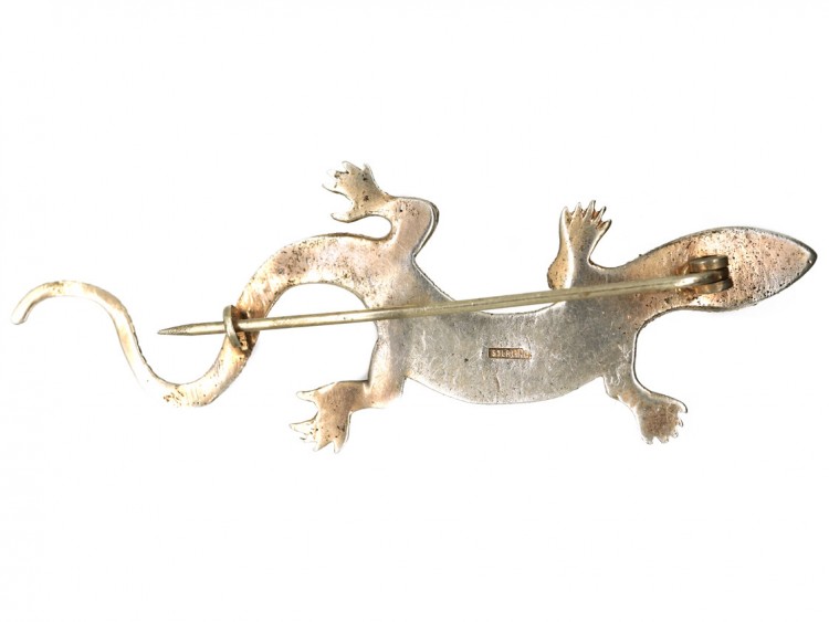 Art Deco Silver & Paste Lizard Brooch