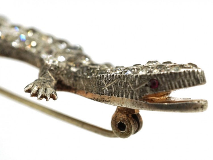 Art Deco Silver & Paste Lizard Brooch