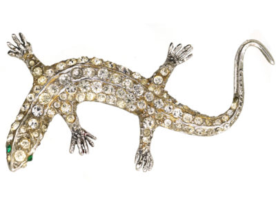 Art Deco Silver & Paste Lizard Brooch