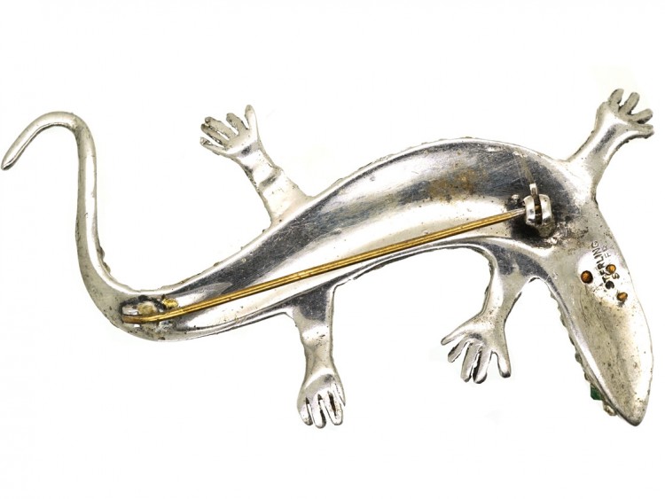Art Deco Silver & Paste Lizard Brooch