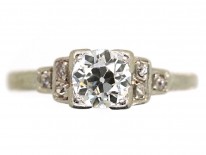 Art Deco platinum & Diamond Solitaire Ring With Diamond Set Shoulders