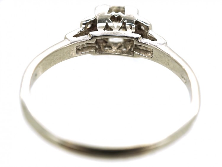 Art Deco platinum & Diamond Solitaire Ring With Diamond Set Shoulders