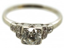Art Deco platinum & Diamond Solitaire Ring With Diamond Set Shoulders