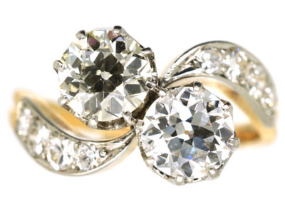 Edwardian 18ct Gold & Platinum, Two Stone Diamond Crossover Ring