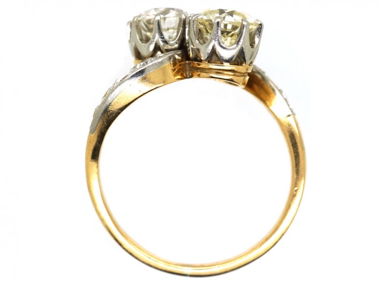 Edwardian 18ct Gold & Platinum, Two Stone Diamond Crossover Ring