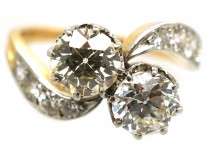 Edwardian 18ct Gold & Platinum, Two Stone Diamond Crossover Ring