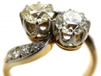 Edwardian 18ct Gold & Platinum, Two Stone Diamond Crossover Ring