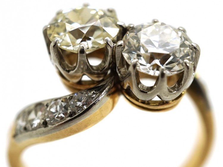 Edwardian 18ct Gold & Platinum, Two Stone Diamond Crossover Ring