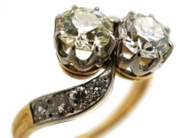 Edwardian 18ct Gold & Platinum, Two Stone Diamond Crossover Ring
