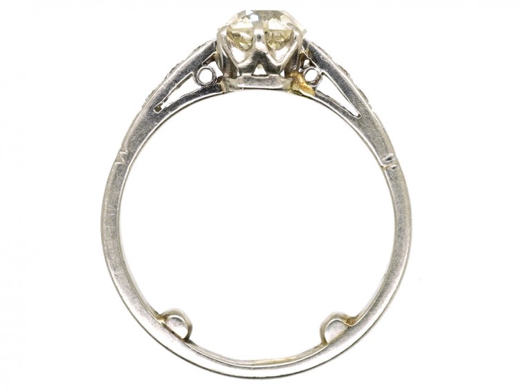 Art Deco Diamond Solitaire Ring With Diamond Set Shoulders