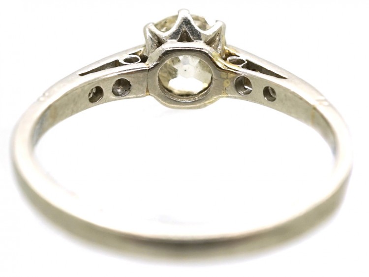 Art Deco Diamond Solitaire Ring With Diamond Set Shoulders