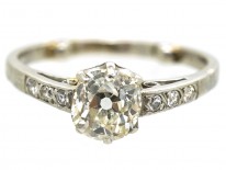 Art Deco Diamond Solitaire Ring With Diamond Set Shoulders