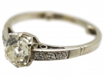 Art Deco Diamond Solitaire Ring With Diamond Set Shoulders