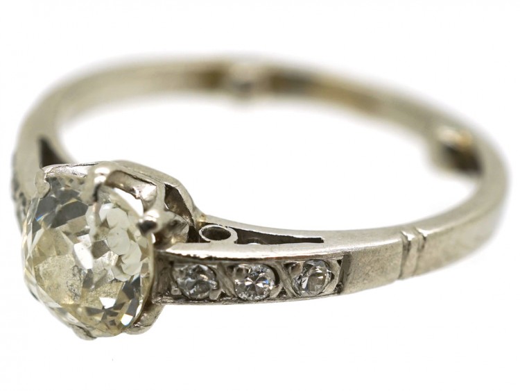 Art Deco Diamond Solitaire Ring With Diamond Set Shoulders