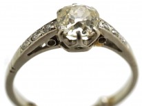 Art Deco Diamond Solitaire Ring With Diamond Set Shoulders