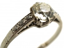 Art Deco Diamond Solitaire Ring With Diamond Set Shoulders
