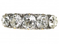 Victorian 18ct Gold Five Stone Diamond Carved Half Hoop Ring