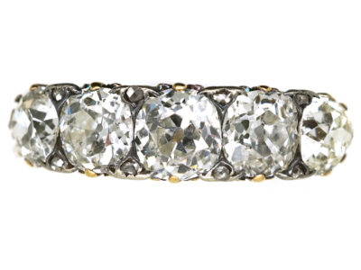 Victorian 18ct Gold Five Stone Diamond Carved Half Hoop Ring