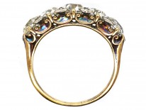 Victorian 18ct Gold Five Stone Diamond Carved Half Hoop Ring