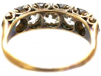 Victorian 18ct Gold Five Stone Diamond Carved Half Hoop Ring