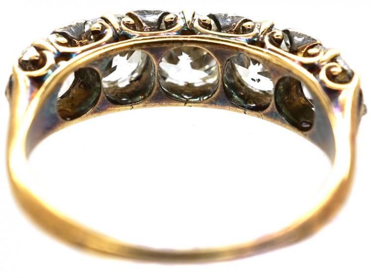Victorian 18ct Gold Five Stone Diamond Carved Half Hoop Ring