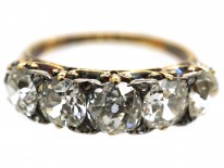 Victorian 18ct Gold Five Stone Diamond Carved Half Hoop Ring