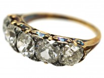 Victorian 18ct Gold Five Stone Diamond Carved Half Hoop Ring