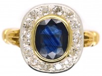 Edwardian 18ct Gold & Platinum, Sapphire & Diamond Cluster Ring
