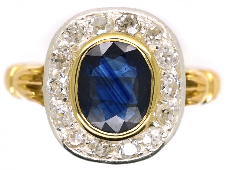 Edwardian 18ct Gold & Platinum, Sapphire & Diamond Cluster Ring