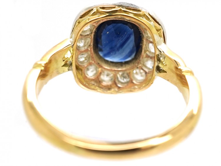 Edwardian 18ct Gold & Platinum, Sapphire & Diamond Cluster Ring