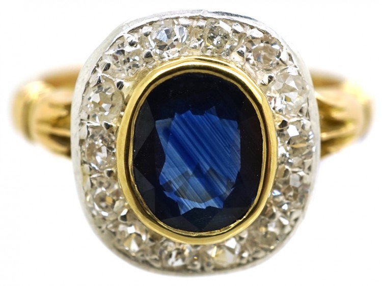 Edwardian 18ct Gold & Platinum, Sapphire & Diamond Cluster Ring