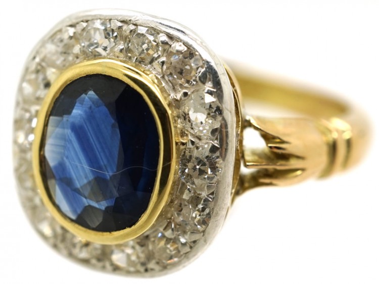 Edwardian 18ct Gold & Platinum, Sapphire & Diamond Cluster Ring