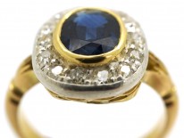 Edwardian 18ct Gold & Platinum, Sapphire & Diamond Cluster Ring