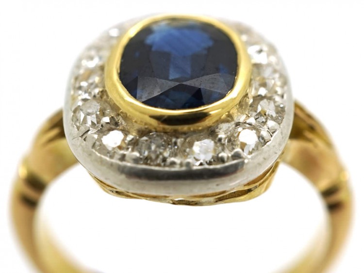 Edwardian 18ct Gold & Platinum, Sapphire & Diamond Cluster Ring