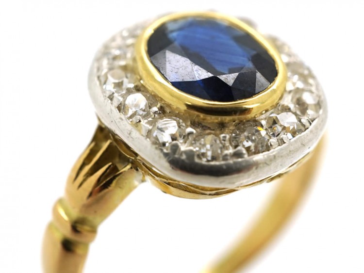 Edwardian 18ct Gold & Platinum, Sapphire & Diamond Cluster Ring