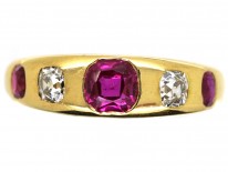 Victorian 18ct Gold Ruby & Diamond Rub Over Ring