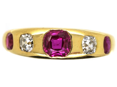 Victorian 18ct Gold Ruby & Diamond Rub Over Ring