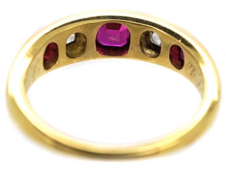Victorian 18ct Gold Ruby & Diamond Rub Over Ring