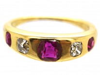 Victorian 18ct Gold Ruby & Diamond Rub Over Ring