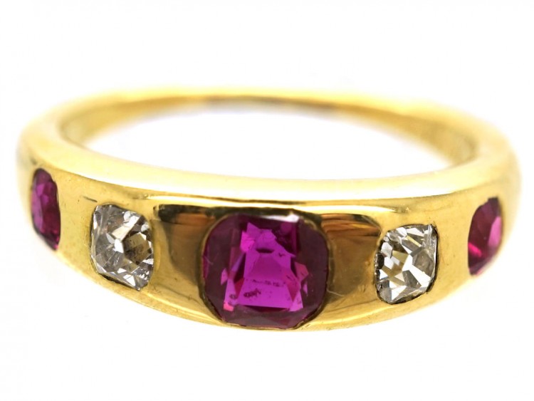 Victorian 18ct Gold Ruby & Diamond Rub Over Ring