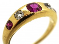 Victorian 18ct Gold Ruby & Diamond Rub Over Ring