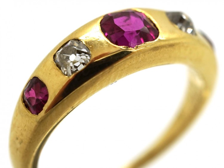 Victorian 18ct Gold Ruby & Diamond Rub Over Ring