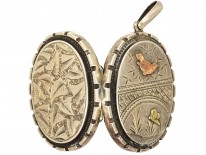 Victorian Silver & Gold Overlay Locket With A Bird & Butterfly