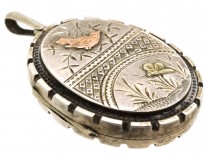 Victorian Silver & Gold Overlay Locket With A Bird & Butterfly
