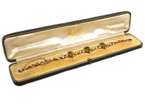 Edwardian 15ct Gold Suffragette Bracelet Set With Peridots, Pearls & Rubies in Original Case