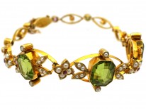 Edwardian 15ct Gold Suffragette Bracelet Set With Peridots, Pearls & Rubies in Original Case