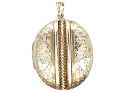 Silver Engraved & Striped Oval Locket