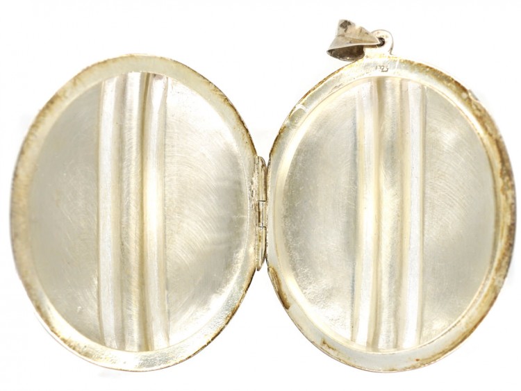 Silver Engraved & Striped Oval Locket